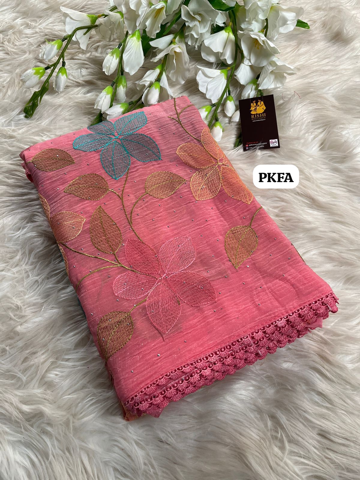Crunchy crush embroidery thread work saree  🥳