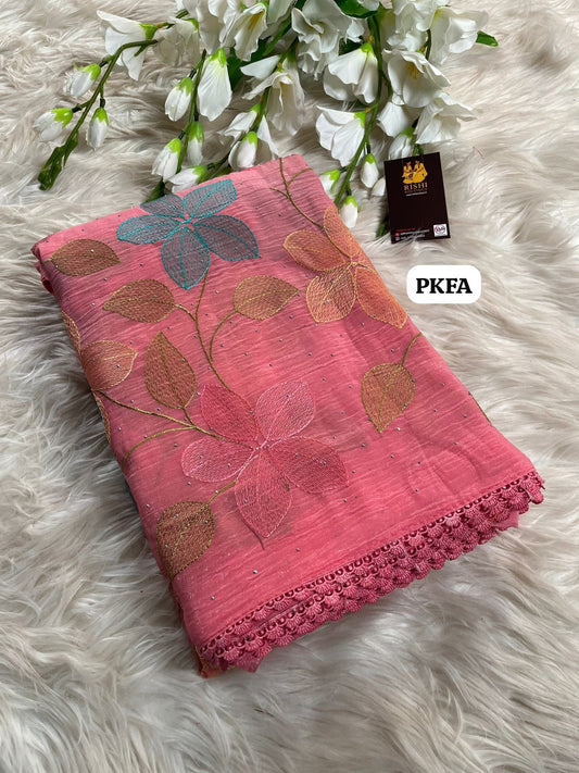 Crunchy crush embroidery thread work saree  🥳