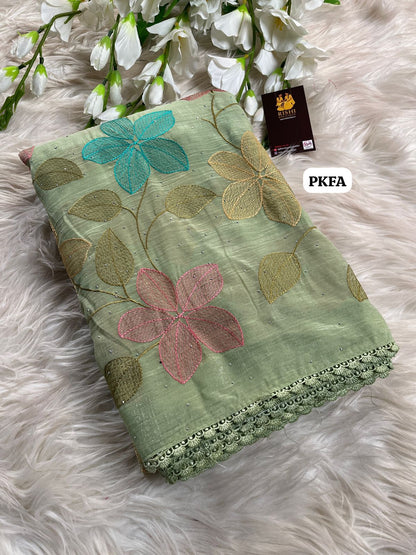 Crunchy crush embroidery thread work saree 🥳✅.