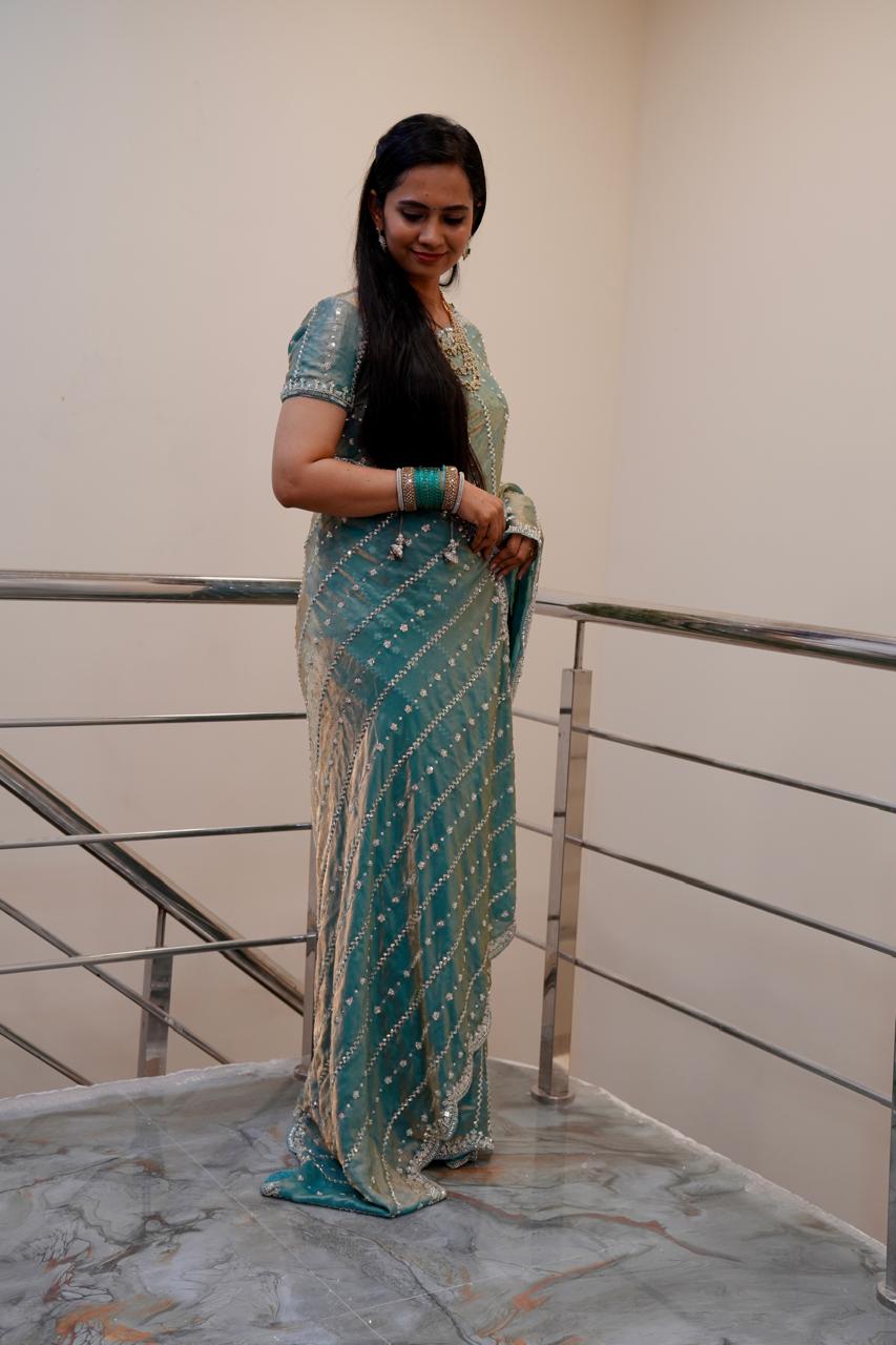 Heavy premium space silk sarees with katdana beads work 🥳✅ prebook