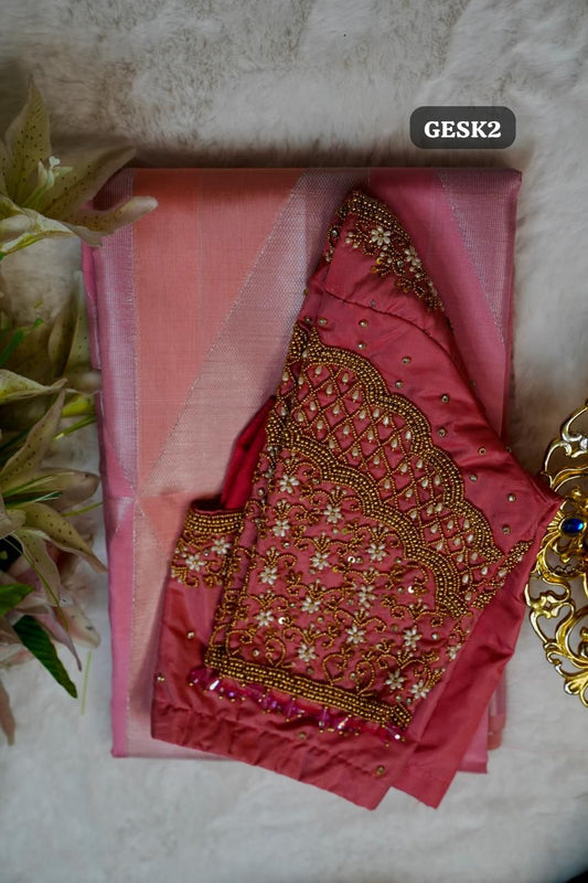 Semi silk saree with AARI work blouse🥰😎(unStitched)