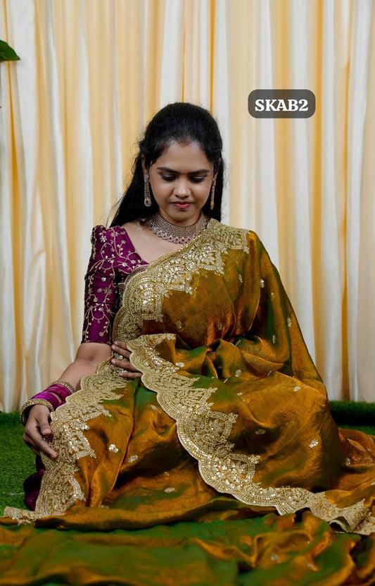 Space Silk saree with jumky border Unstitched 🥳