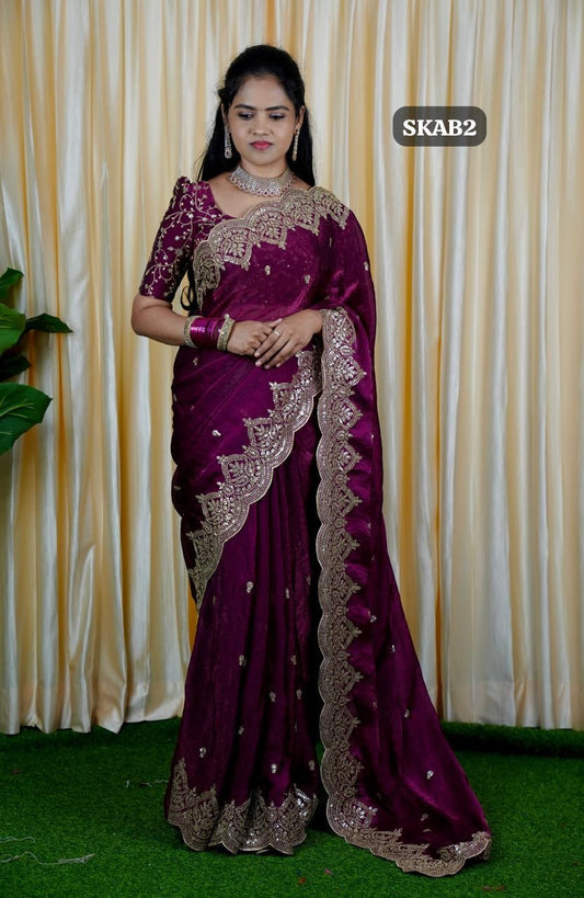 Space silk sarees with jumky border✅Unstitched 🍄🥳