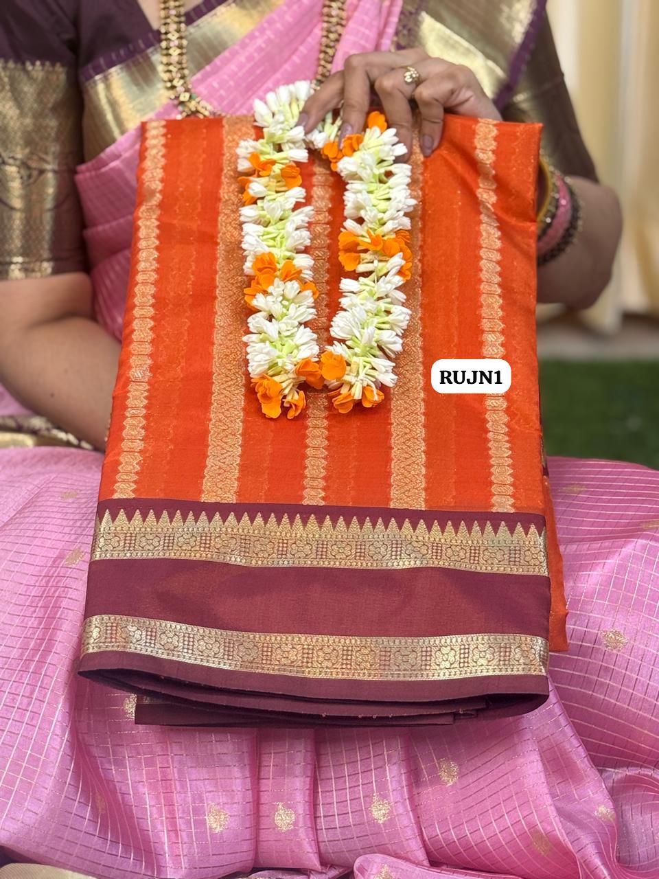 Semi silk saree with kanagamaram flower combo  🥳