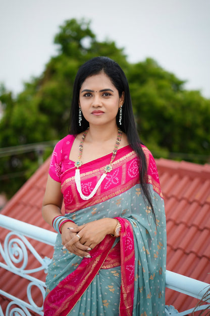Georgette sarees with bandhini prints🥰😎🥳