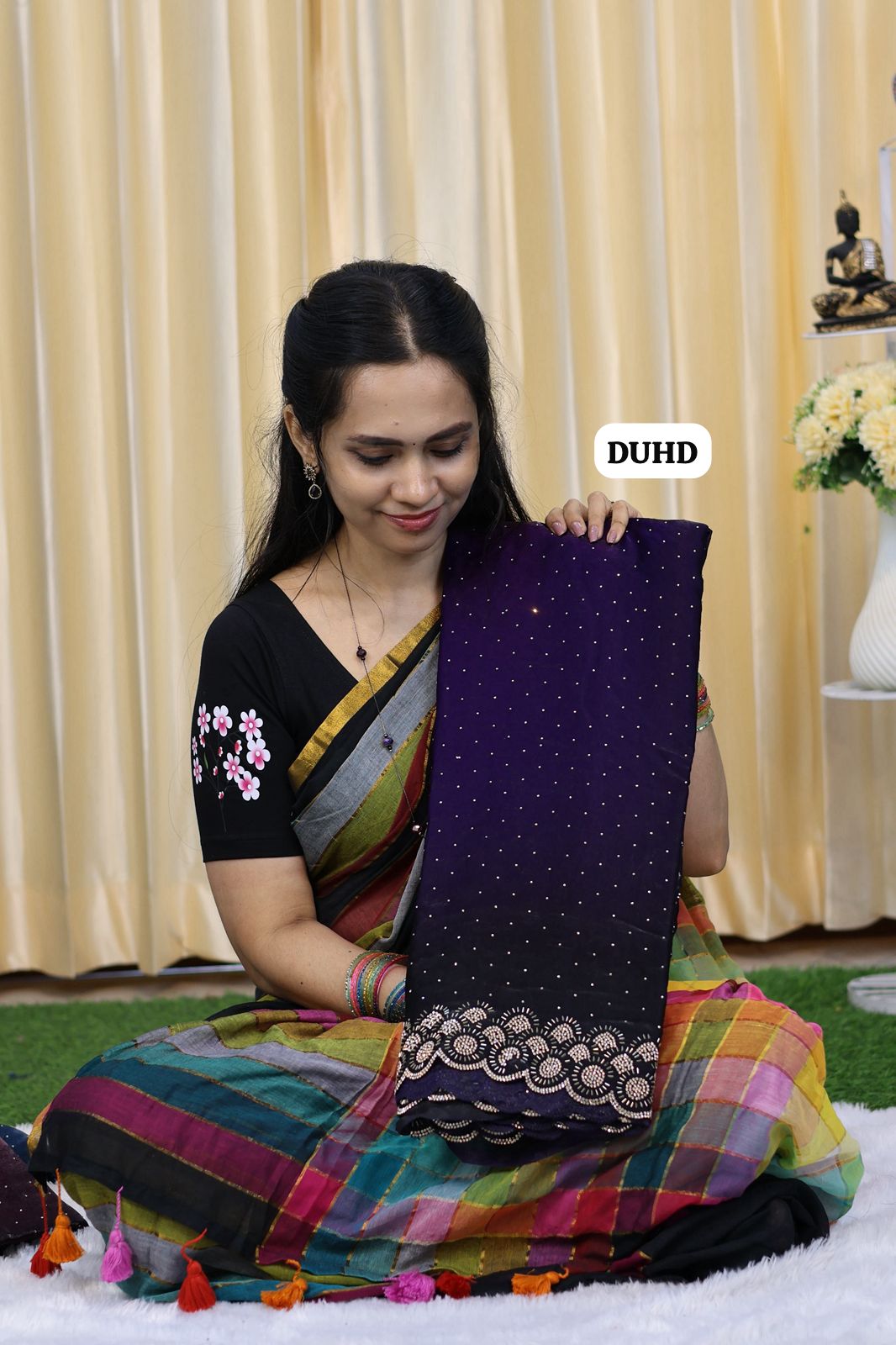 Premium quality space silk saree in double shade heavy  jarkhand work with cutwork border🥳
