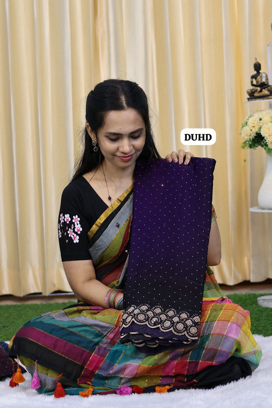 Premium quality space silk saree in double shade heavy  jarkhand work with cutwork border🥳
