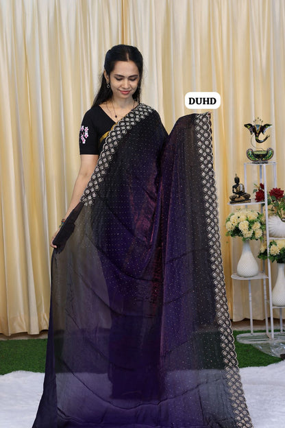 Premium quality space silk saree in double shade heavy  jarkhand work with cutwork border🥳