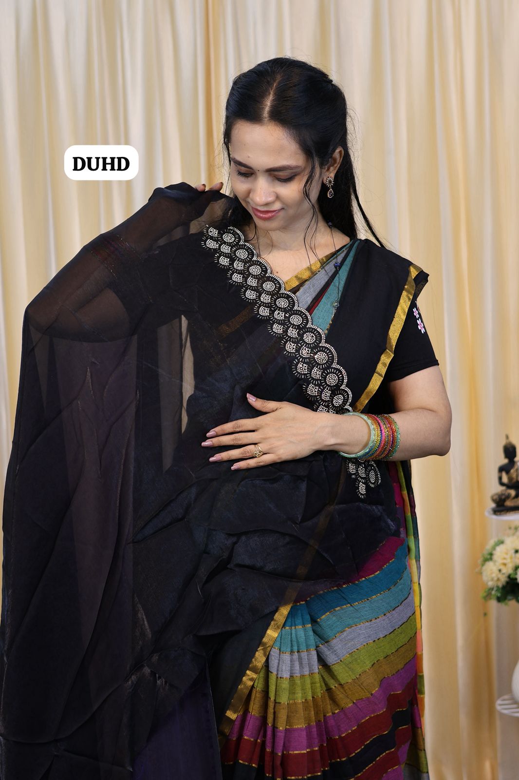 Premium quality space silk saree in double shade heavy  jarkhand work with cutwork border🥳