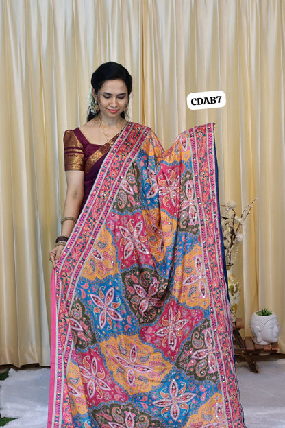 Chinon silk with aari work n real mirror work😍🥳