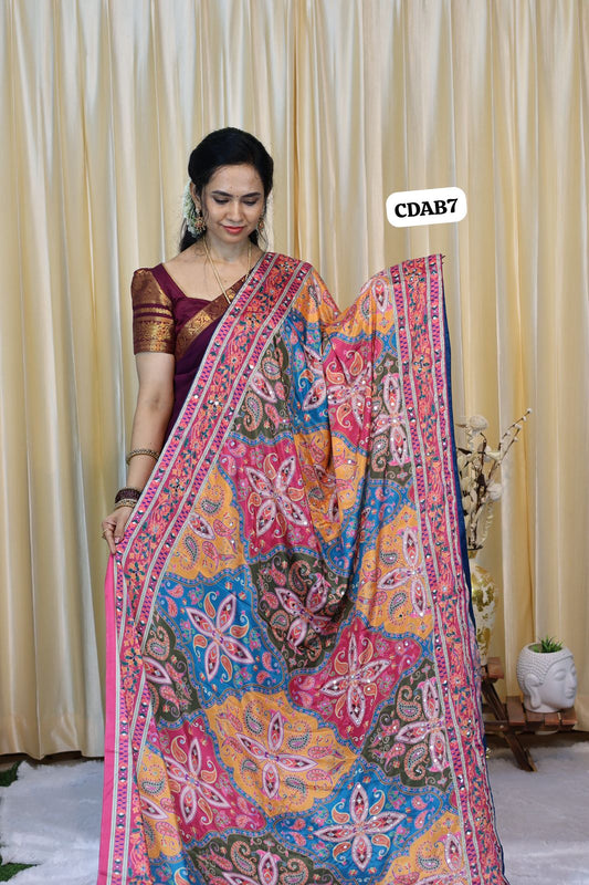 Chinon silk with aari work n reall mirror work😍🥳