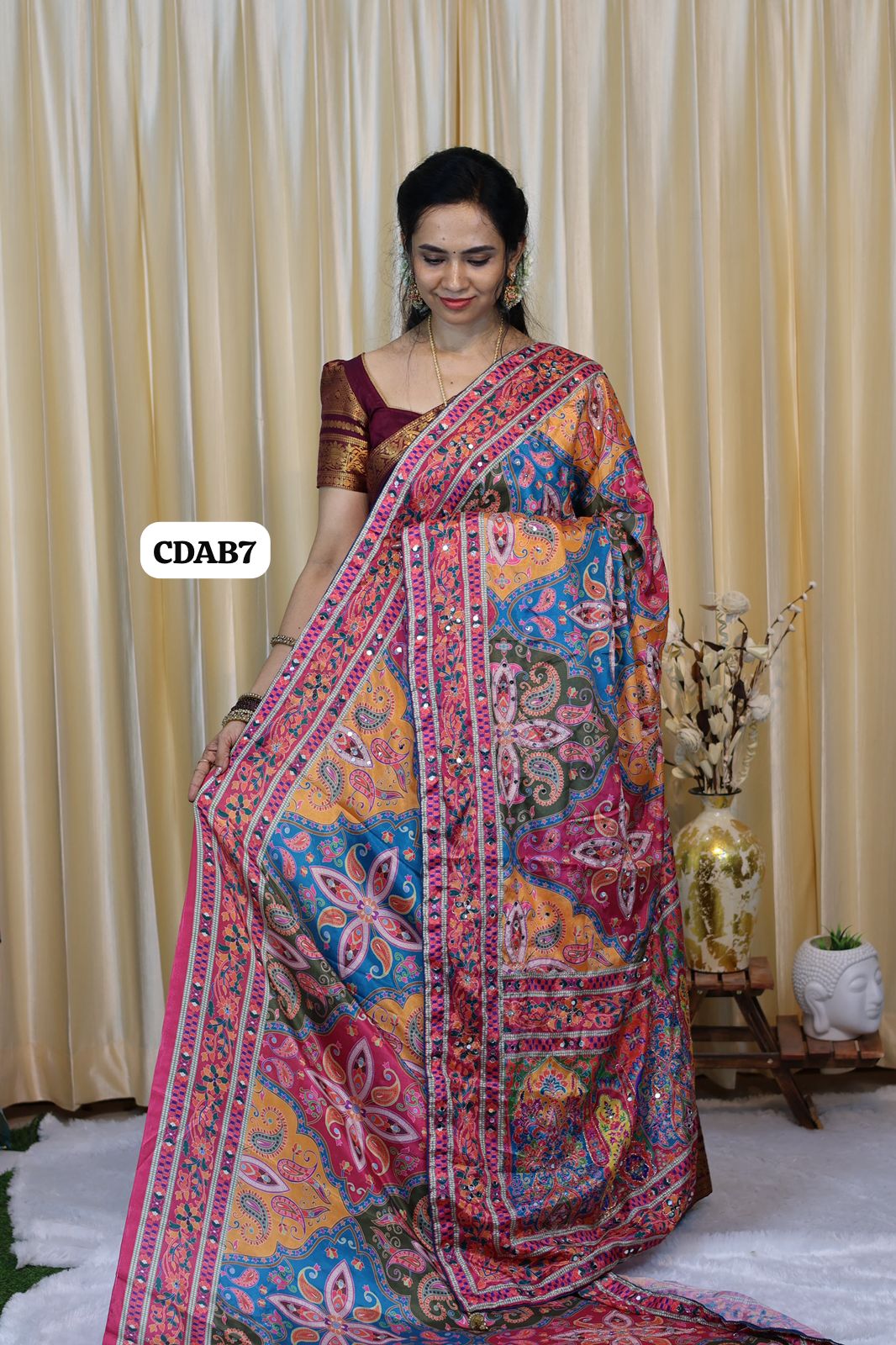 Chinon silk with aari work n real mirror work😍🥳