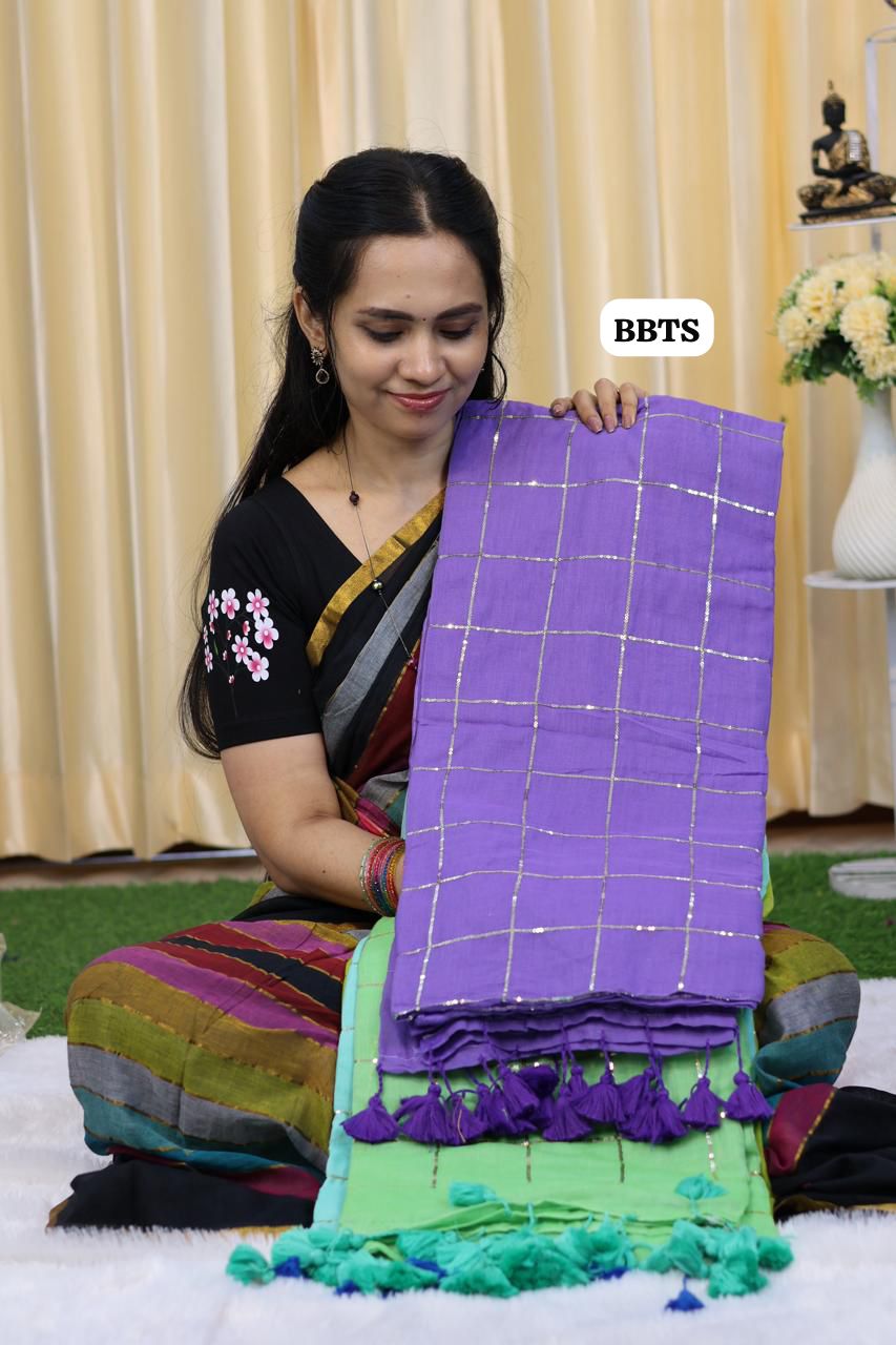Mul cotton saree with jumki work with checks 🎁