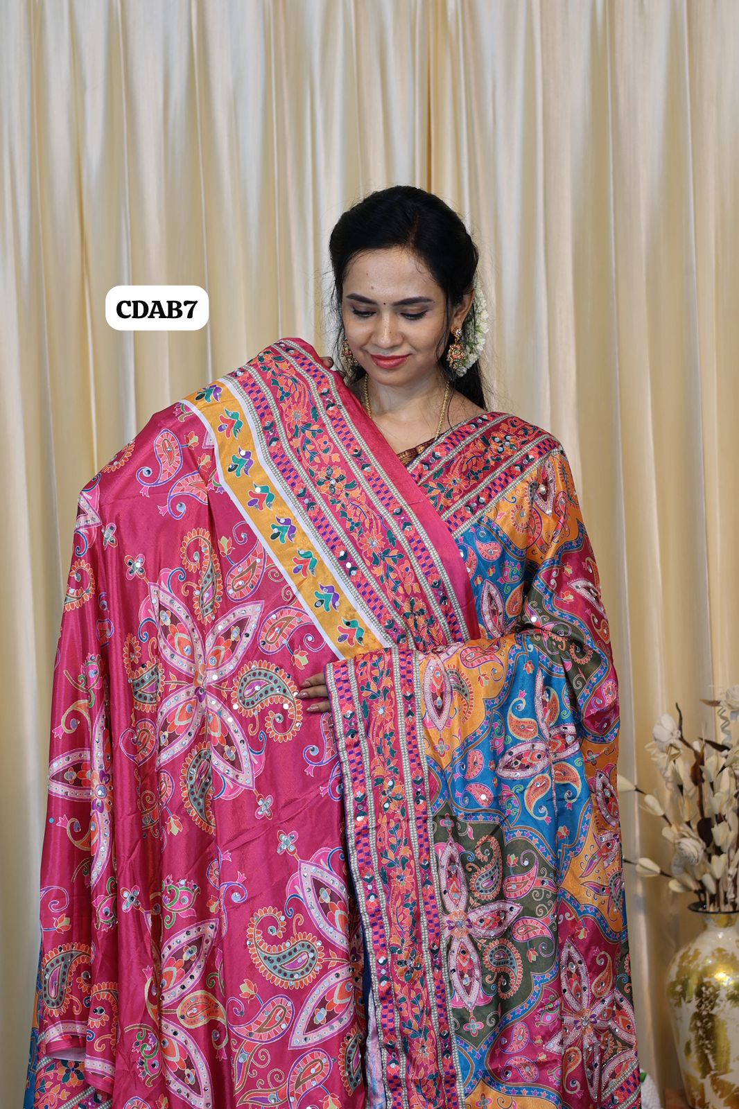 Chinon silk with aari work n real mirror work😍🥳