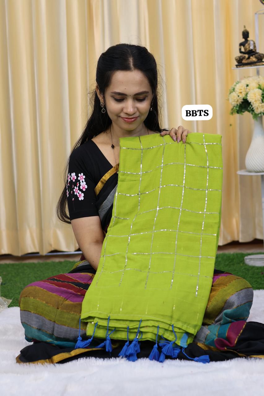 Mul cotton saree with jumki work with checks 🎁