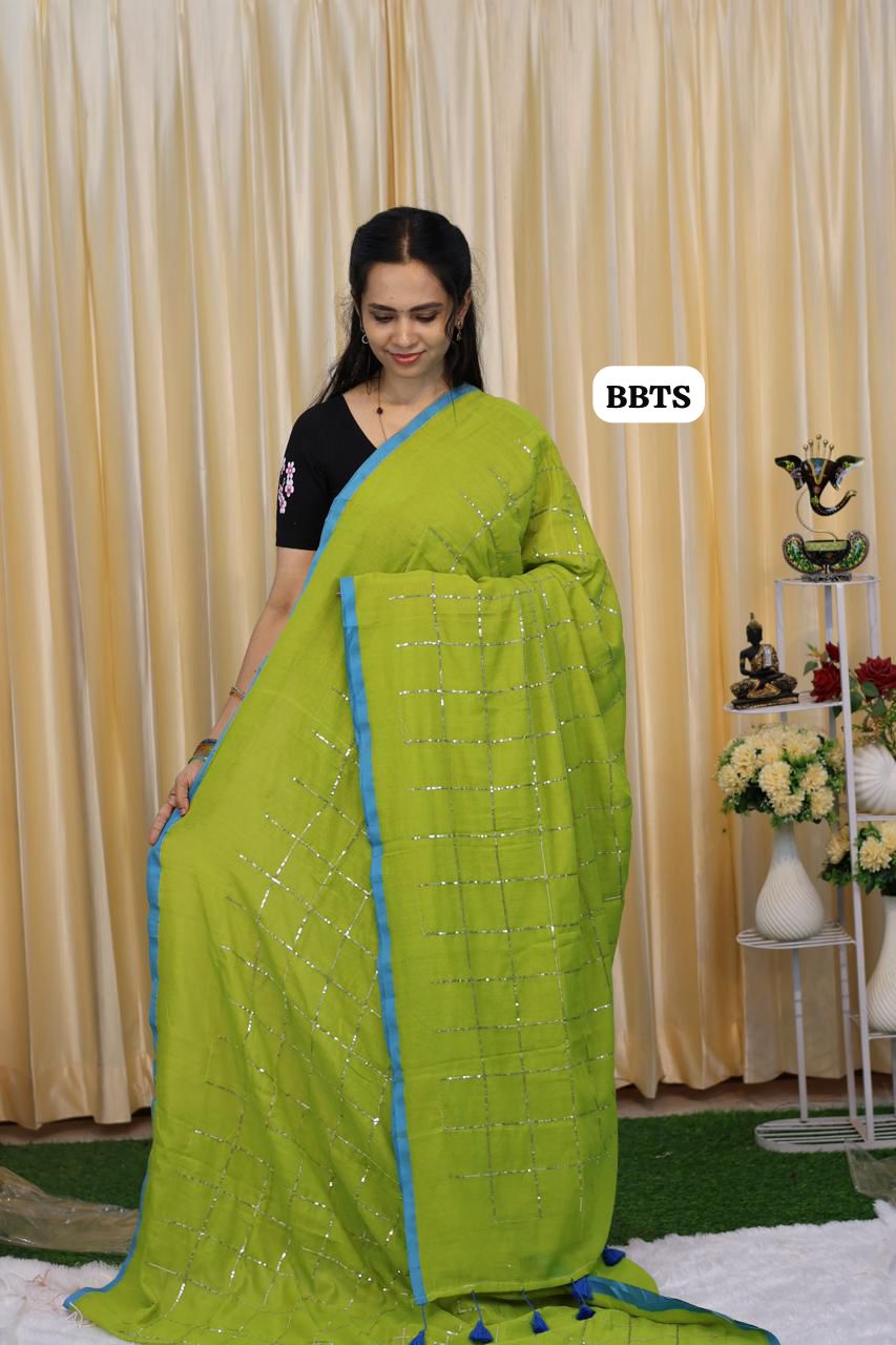 Mul cotton saree with jumki work with checks 🎁