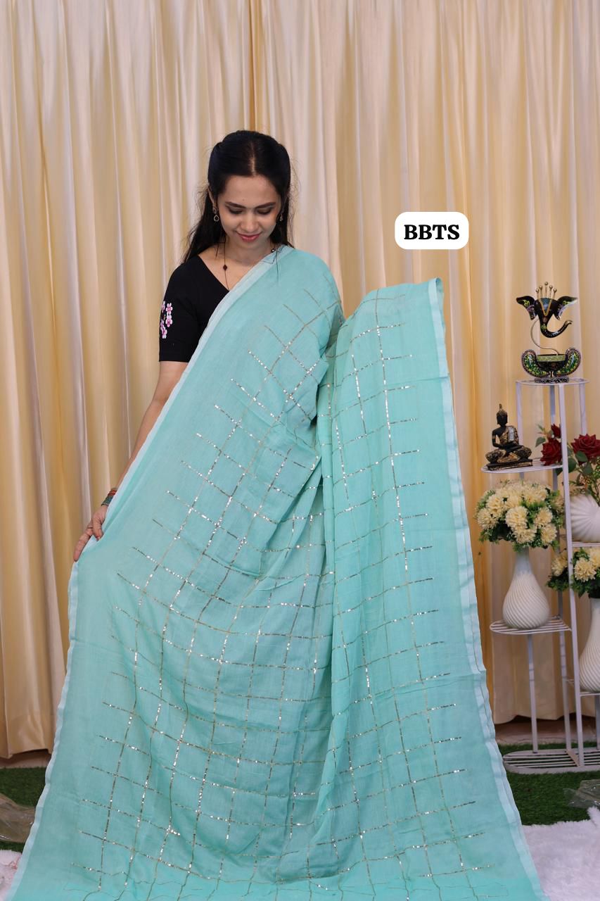 Mul cotton saree with jumki work with checks 🎁