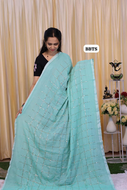 Mul cotton saree with jumki work with checks 🎁