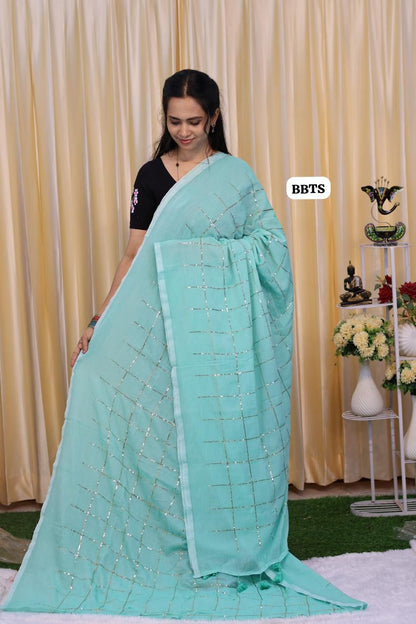 Mul cotton saree with jumki work with checks 🎁