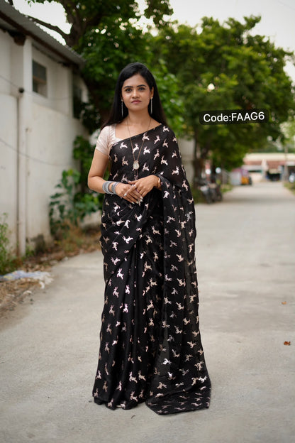 Designer Fendi Silk Saree with Foil Work same blouse shown in picture 🥰😎🥳