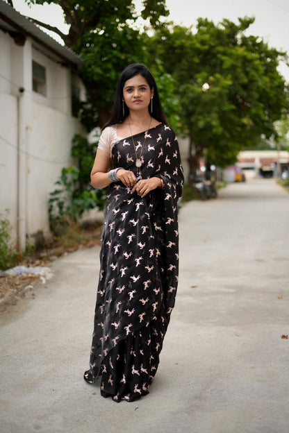 Designer Fendi Silk Saree with Foil Work same blouse shown in picture 🥰😎🥳