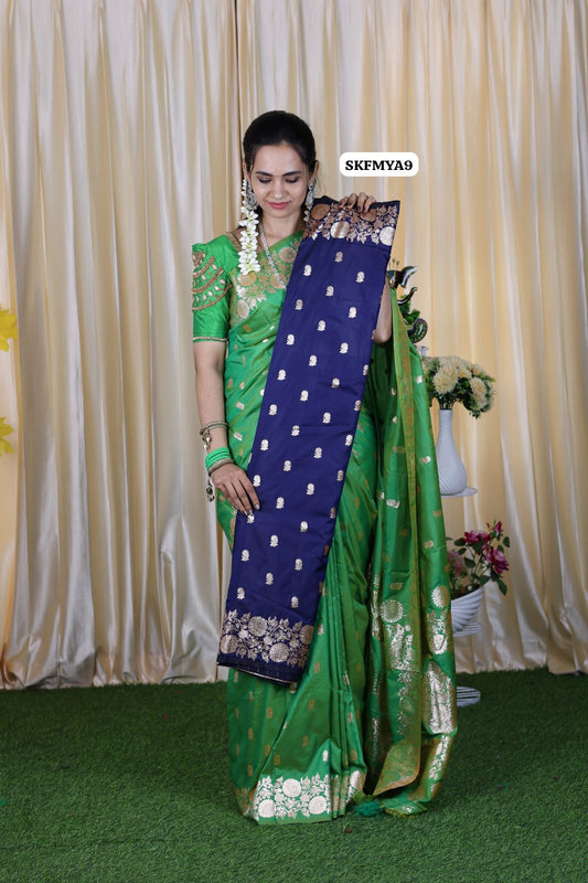 Dual shade semi soft silk saree with trending design🥳