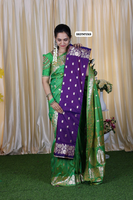 Dual shade semi soft silk saree with trending design 🥳