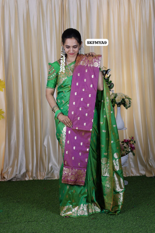Dual shade semi soft silk saree with trending design 🥳