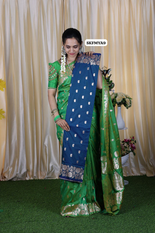 Dual shade semi soft silk saree with trending design🥳