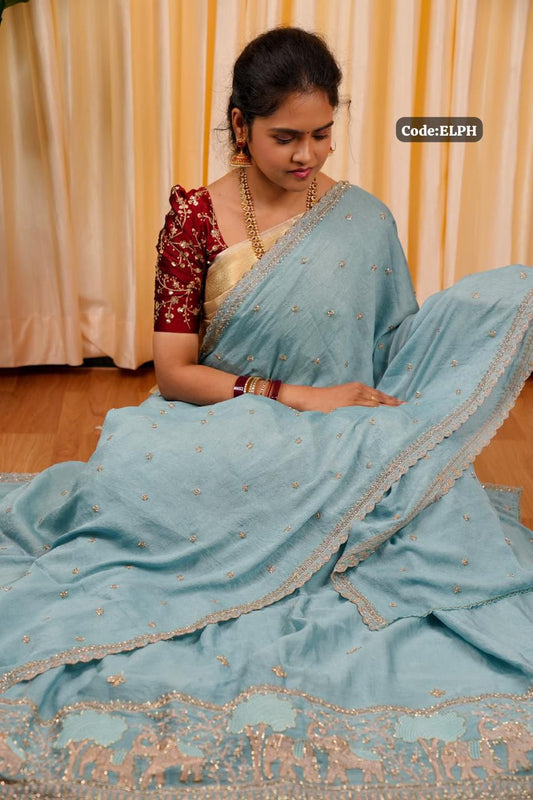 Half saree with stitched blouse and skirt 🥳
