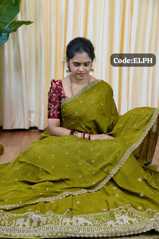 Half saree with stitched blouse and skirt 🥳