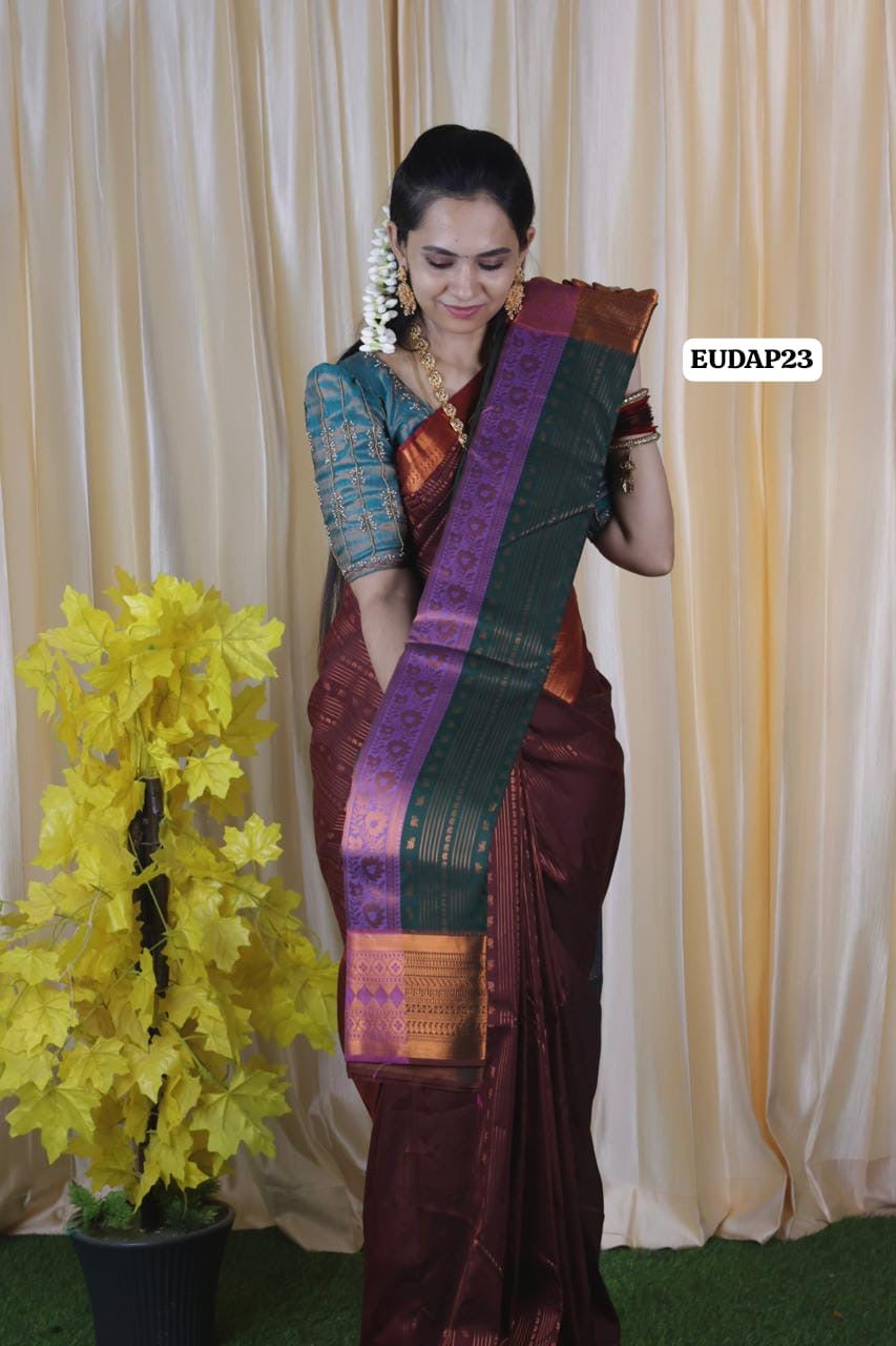 Aadi offer🤩Premium Kanchi semi soft silk saree Vairoosi design 🤗