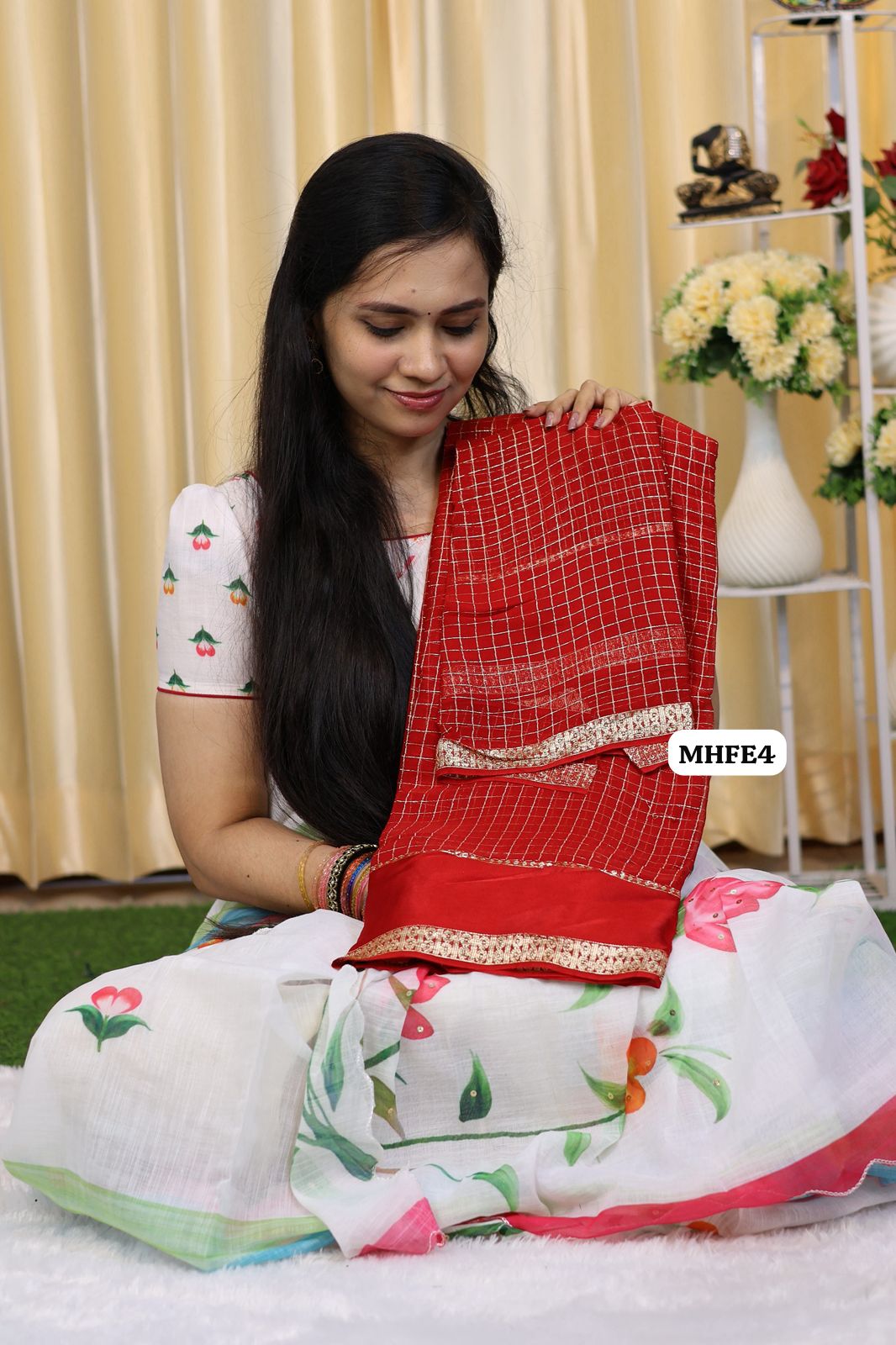 Viscose georgette saree with Zari checks and satin border 🥳