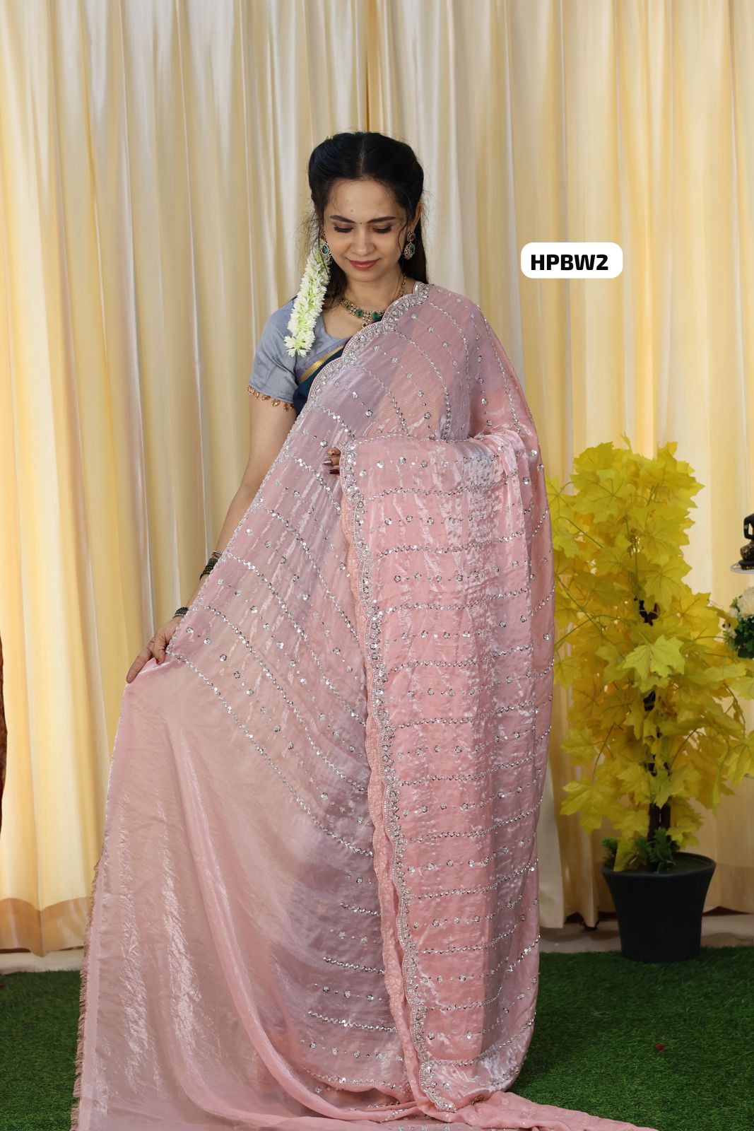 Heavy premium space silk saree with katana beads work🥳