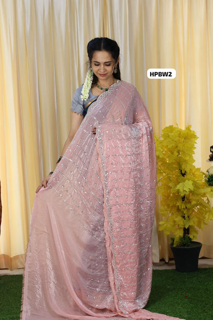 Heavy premium space silk saree with katana beads work🥳