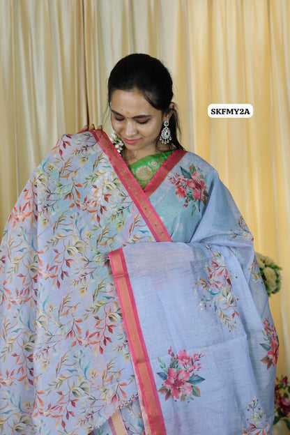 Malai cotton saree with zari Sequence work and fabulous printed blouse 🥳