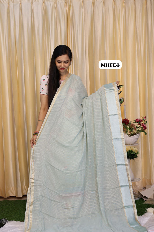 Viscose georgette saree with Zari checks and satin border 🥳