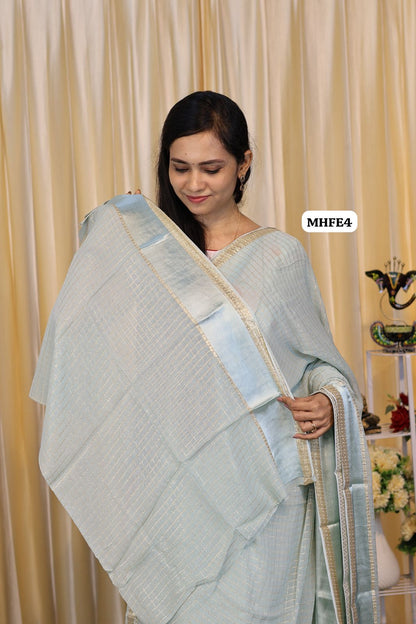 Viscose georgette saree with Zari checks and satin border 🥳
