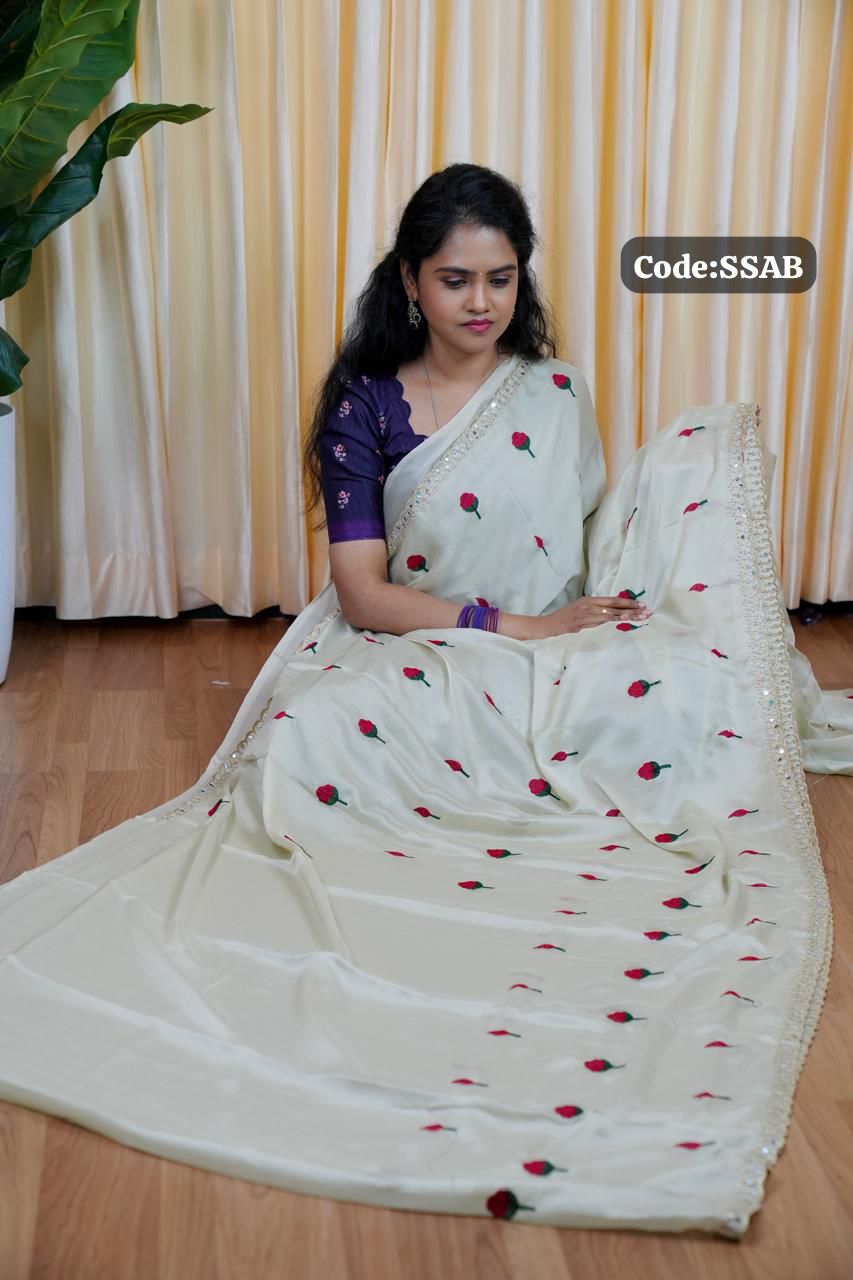 Designer saree with flowral Embroidery design 🥰😎