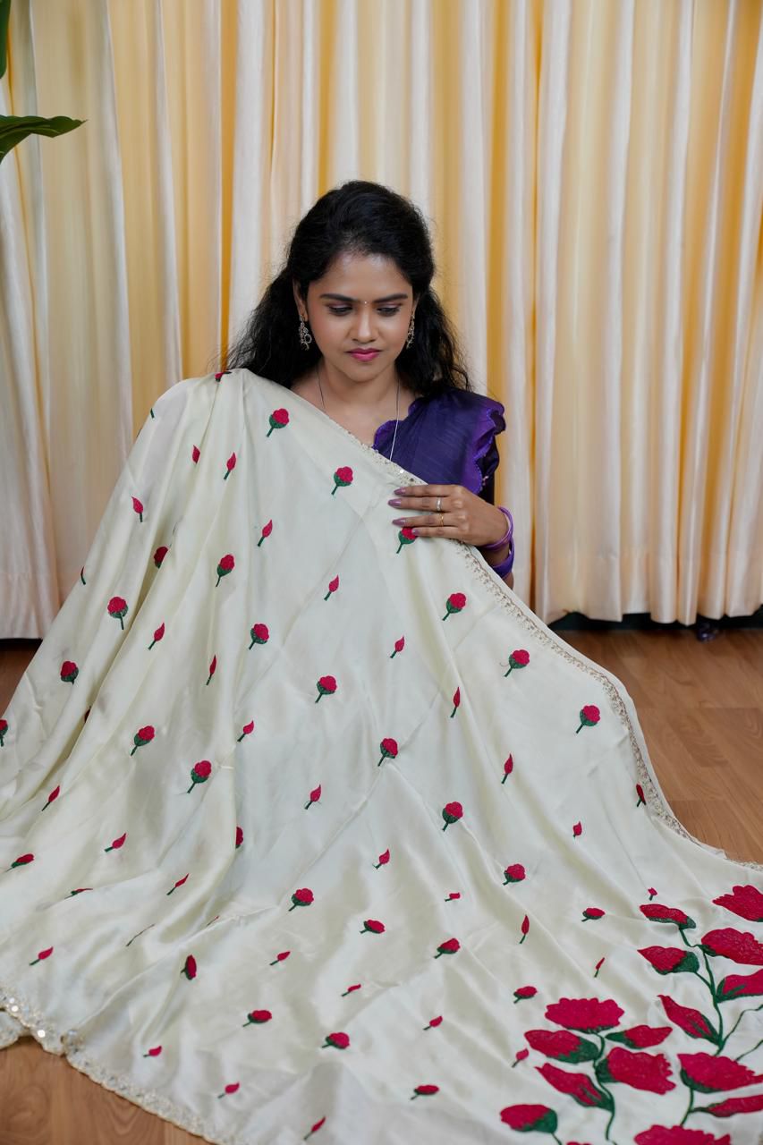 Designer saree with flowral Embroidery design 🥰😎