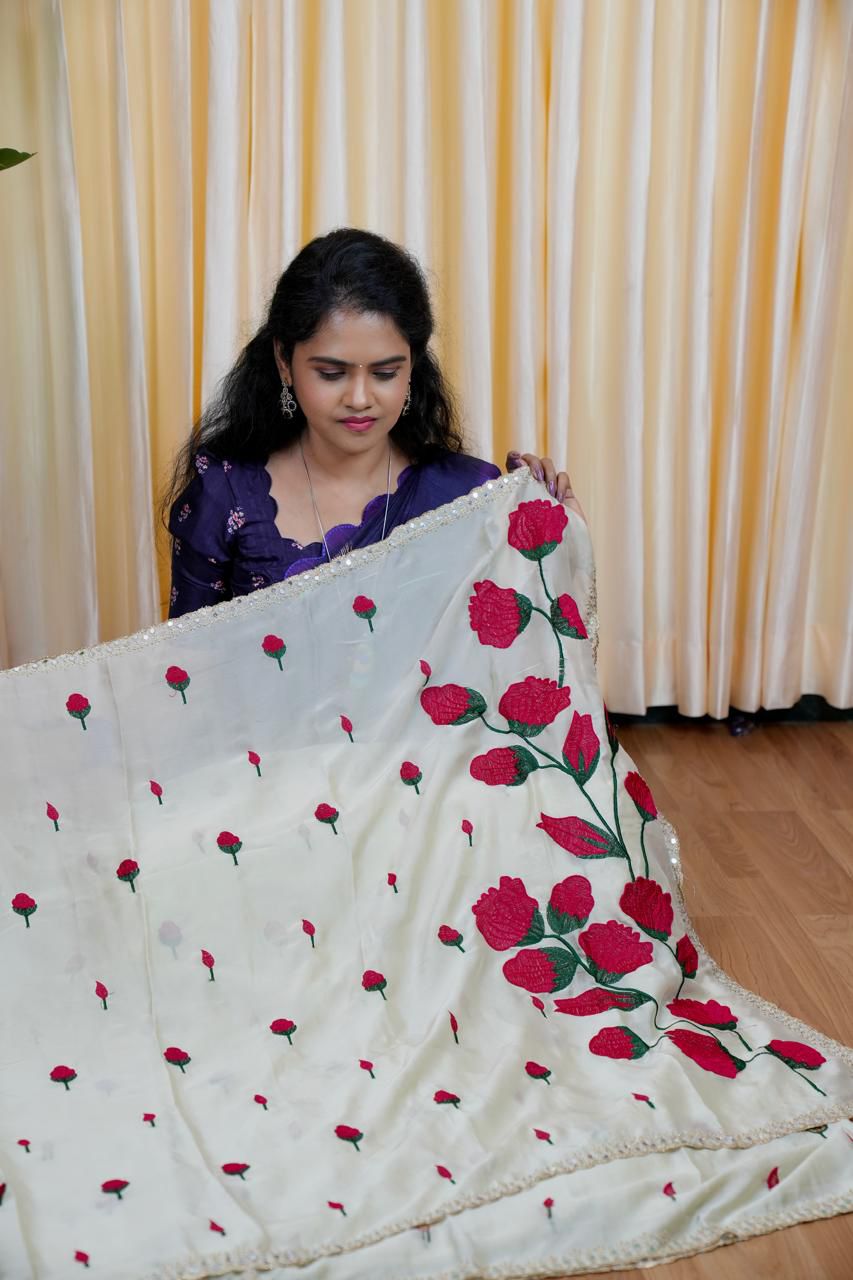 Designer saree with flowral Embroidery design 🥰😎