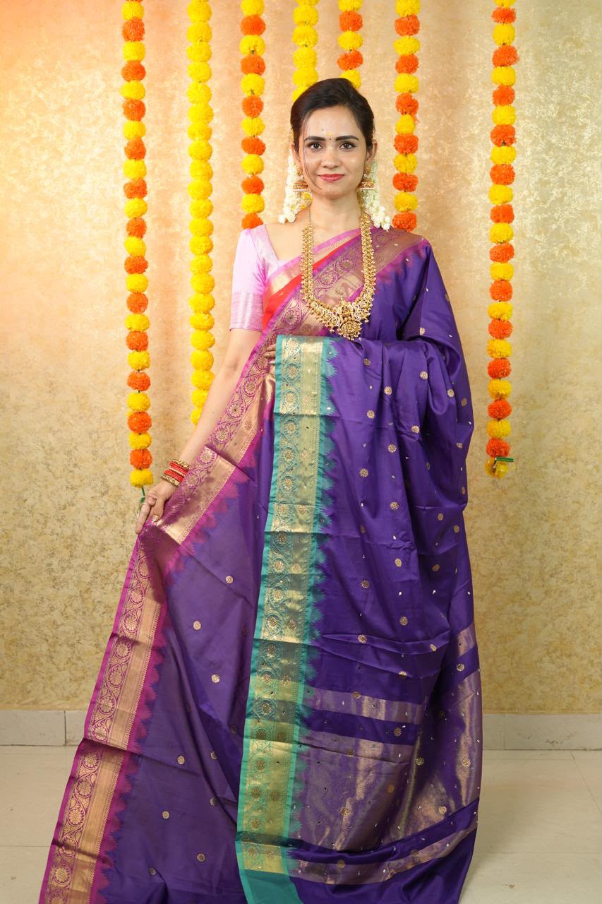 Kanchi semi silk saree with mirror work😍🥳