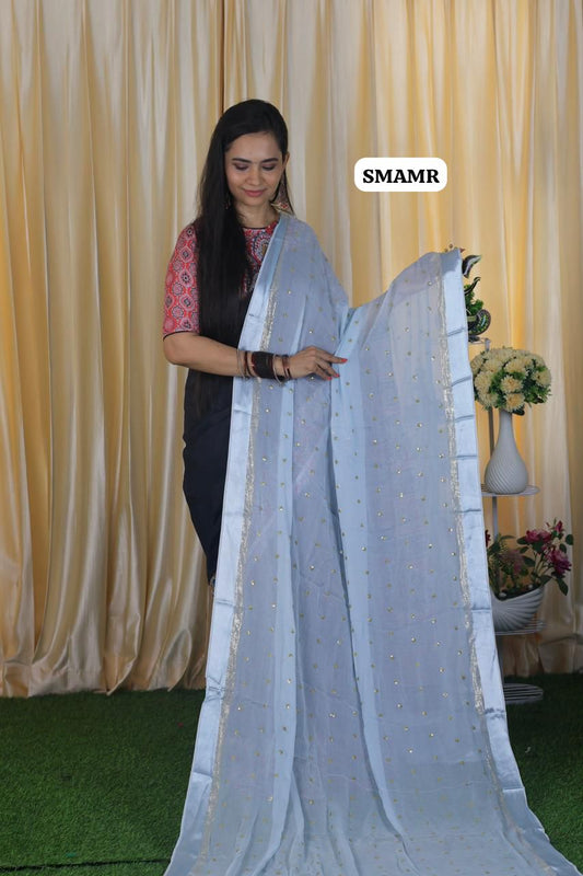 Pure georgette saree with chumky work 🥳