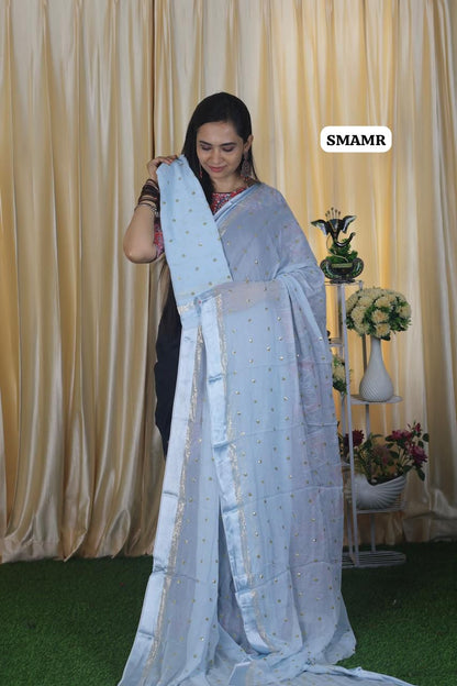 Pure georgette saree with chumky work 🥳