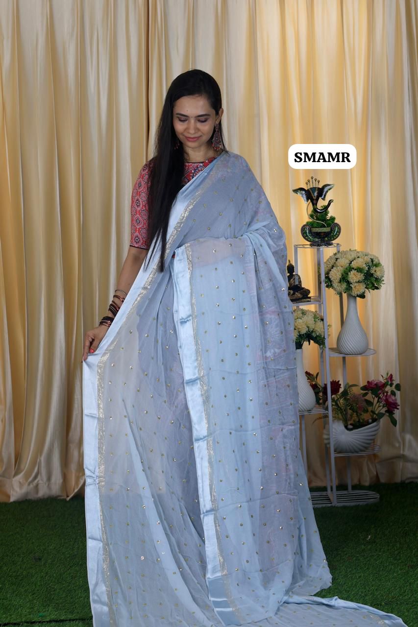 Pure georgette saree with chumky work 🥳