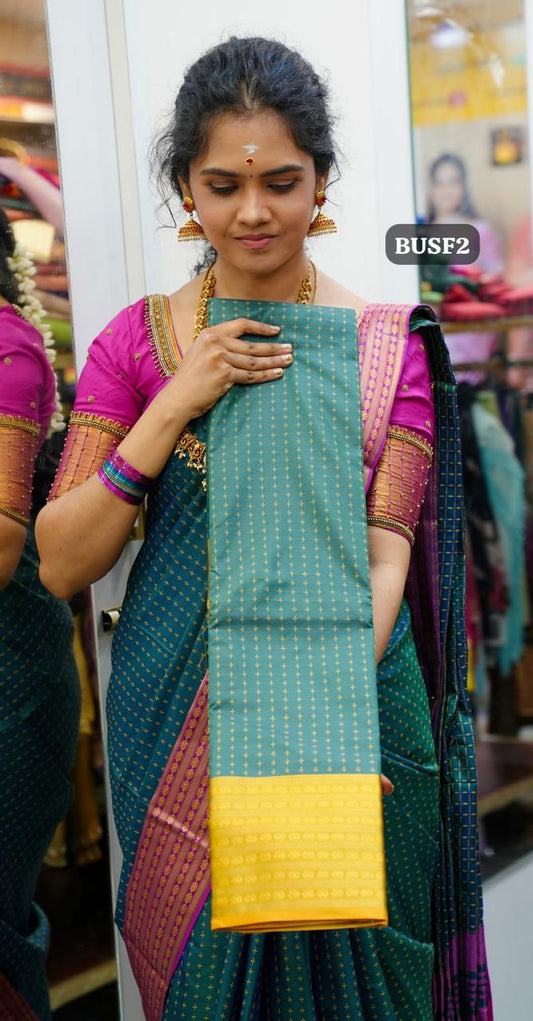 Soft silk sarees in thousand buttas style with Contrast Blouse🥳