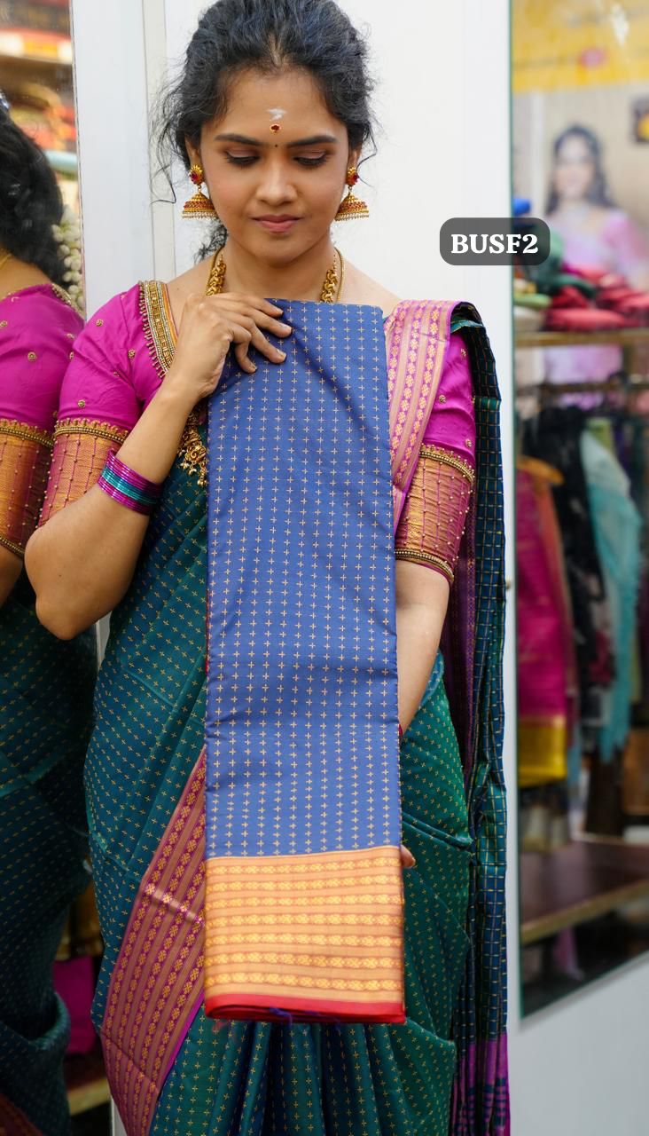 Soft silk sarees in thousand buttas style with Contrast Blouse🥳