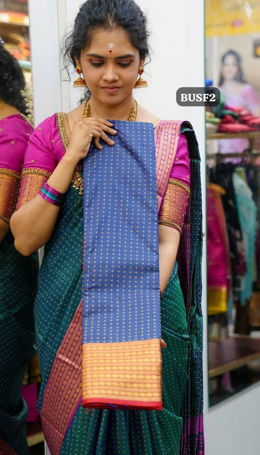Soft silk sarees in thousand buttas style with Contrast Blouse🥳