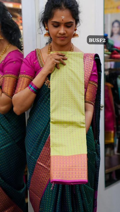 Soft silk sarees in thousand buttas style with Contrast Blouse 🥰😎