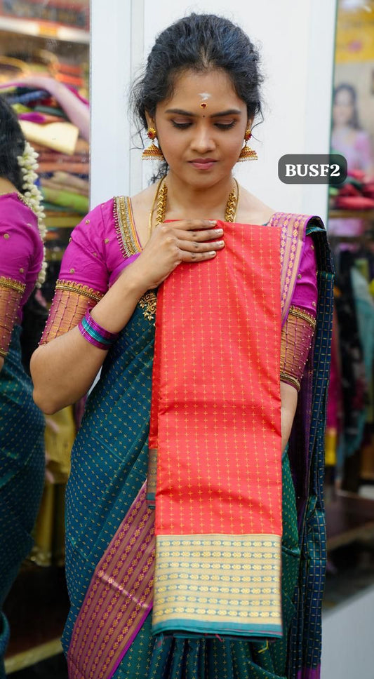 Soft silk sarees in thousand buttas style with Contrast Blouse🥳